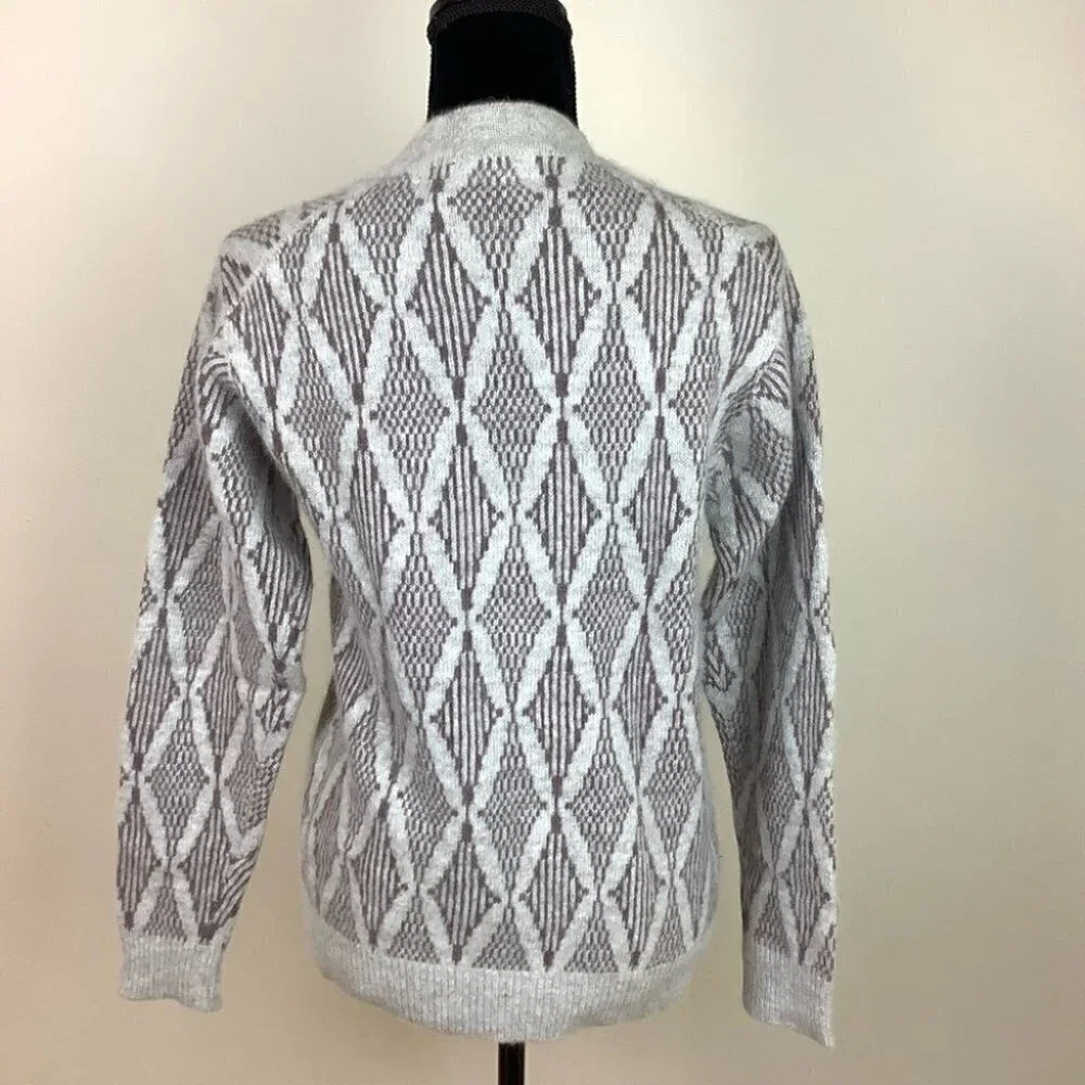 VINTAGE LAMBSWOOL UNIQUE GEOMETRIC DESIGN CARDIGAN - Picture 5 of 10